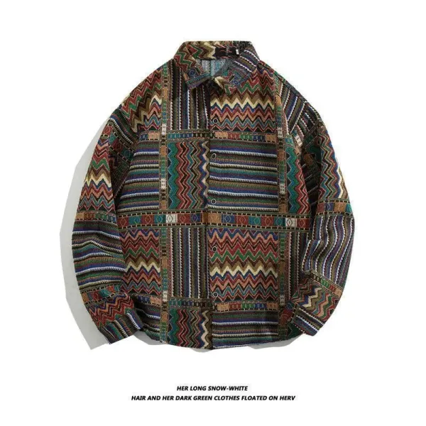 Design Patchwork Zigzag Print Long-Sleeve Shirt Tops Shirt - 1