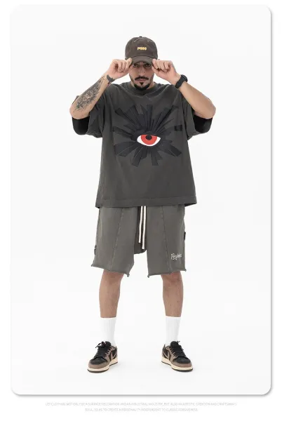 Design Eye Motif Oversized T-Shirt Charcoal Gray T-Shirt - 16