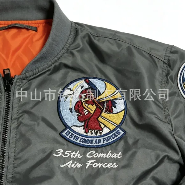Design Custom MA-1 Bomber Jacket Gray with Embroidered Patches Outerwear Outerwear Jacket - 12