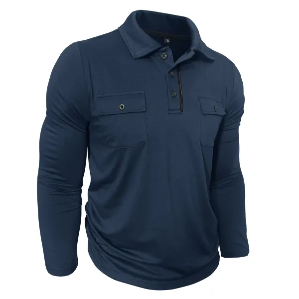 Design Utility Polo Shirt Army Green Long Sleeve Tops Polo - 31