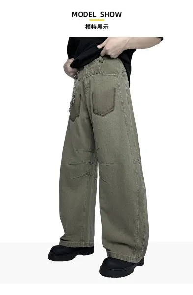 Design Wide-Leg Cargo Jeans Olive Green - 7