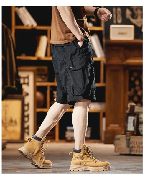 Design Cargo Shorts Black + Brown T-Shirt + Tan Boots - 27