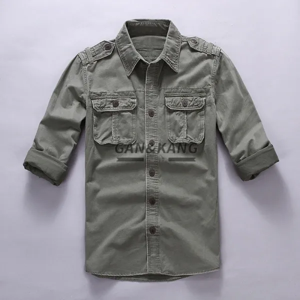 Design Gan & Kang Military-Style Shirt Army Green Shirt Tops Shirt - 1