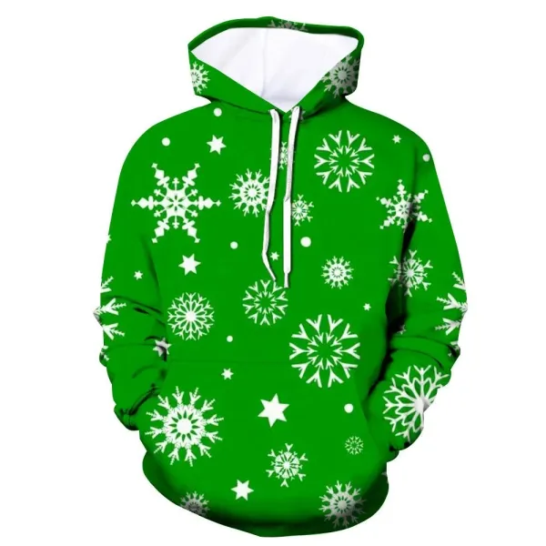 Design Snowflake Print Black Hoodie - 10