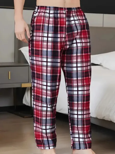 Design Plaid Sleep Pants Red White Navy Multicolor Sleepwear - 1