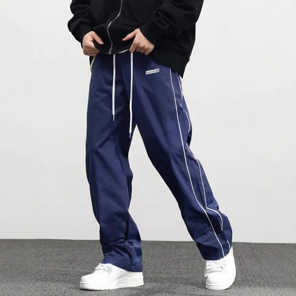 Design Muscle Attack Track Pants Navy with White Stripes Sweatpants - 1