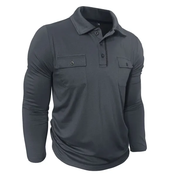 Design Utility Polo Shirt Army Green Long Sleeve Tops Polo - 26