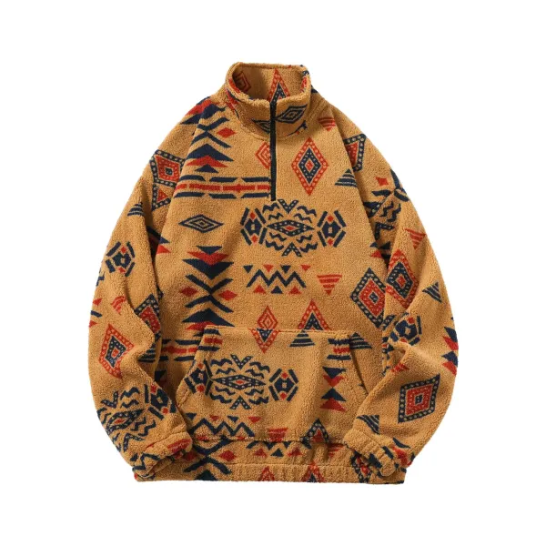 Design Fleece Half-Zip Pullover Beige Multicolor Hoodie - 1