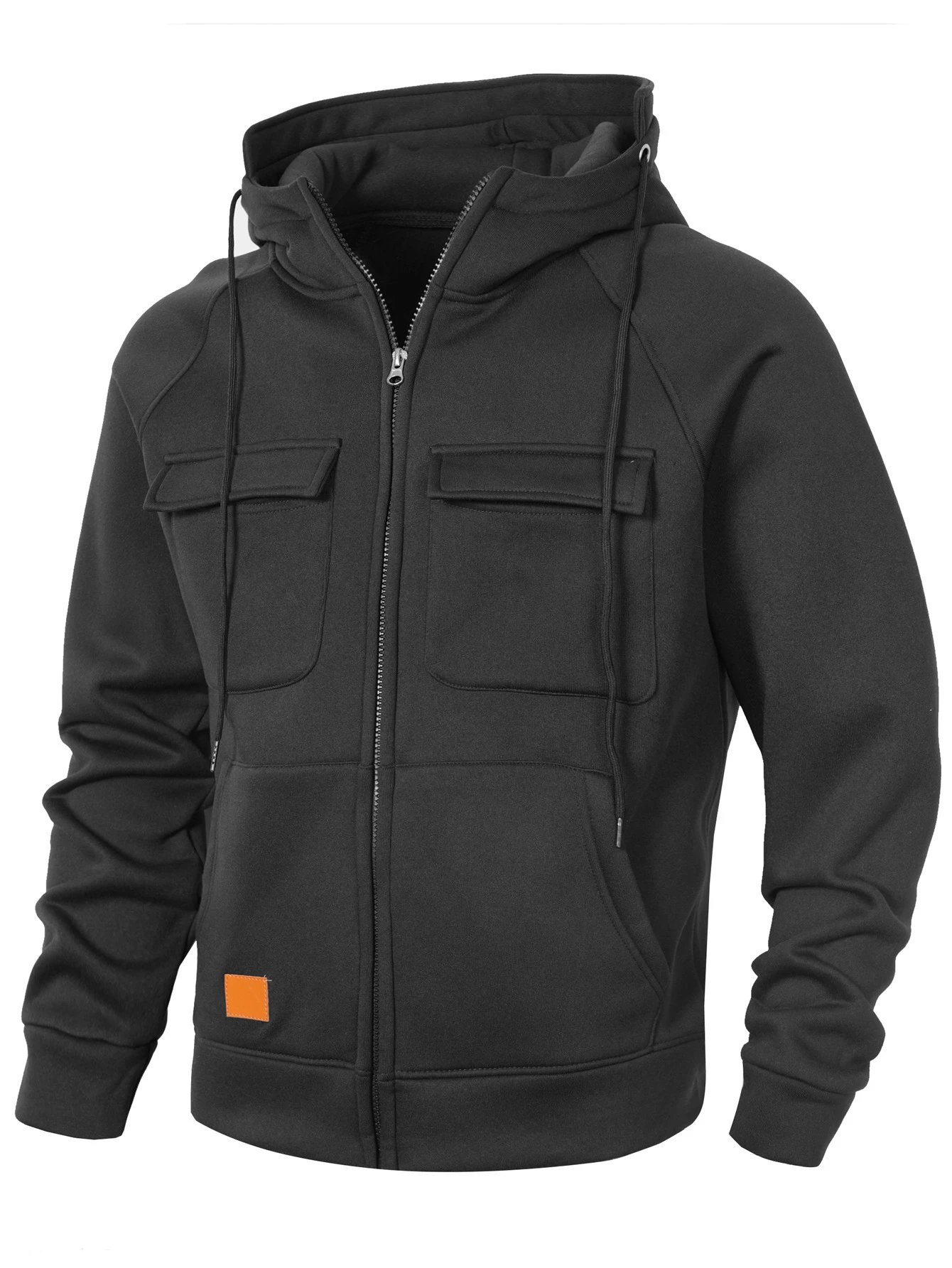 Design Zip-Up Hoodie with Utility Pockets Charcoal Gray Hoodie - 18