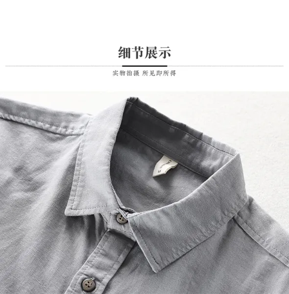 Design Linen Blend Shirt Navy Blue Tops Shirt - 13