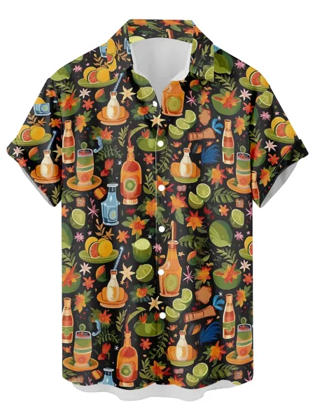 Design Cat Face Print Black Hawaiian Shirt - 51