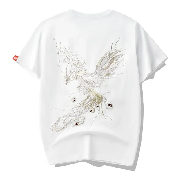 Design Phoenix Embroidered White T-Shirt - 1