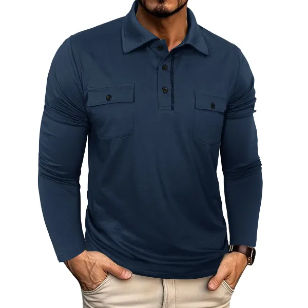 Design Utility Polo Shirt Army Green Long Sleeve Tops Polo - 29