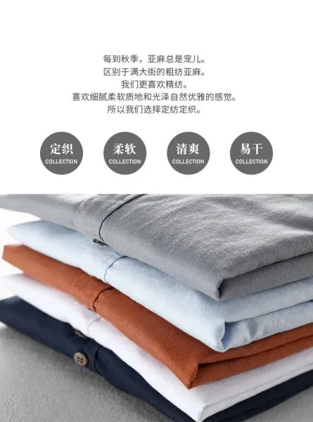 Design Linen Blend Shirt Navy Blue Tops Shirt - 3