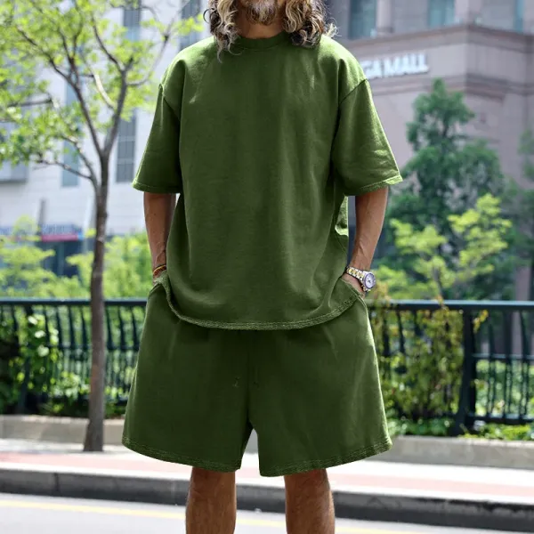 Design Olive Green Oversized T-Shirt and Shorts Set Sets - 1