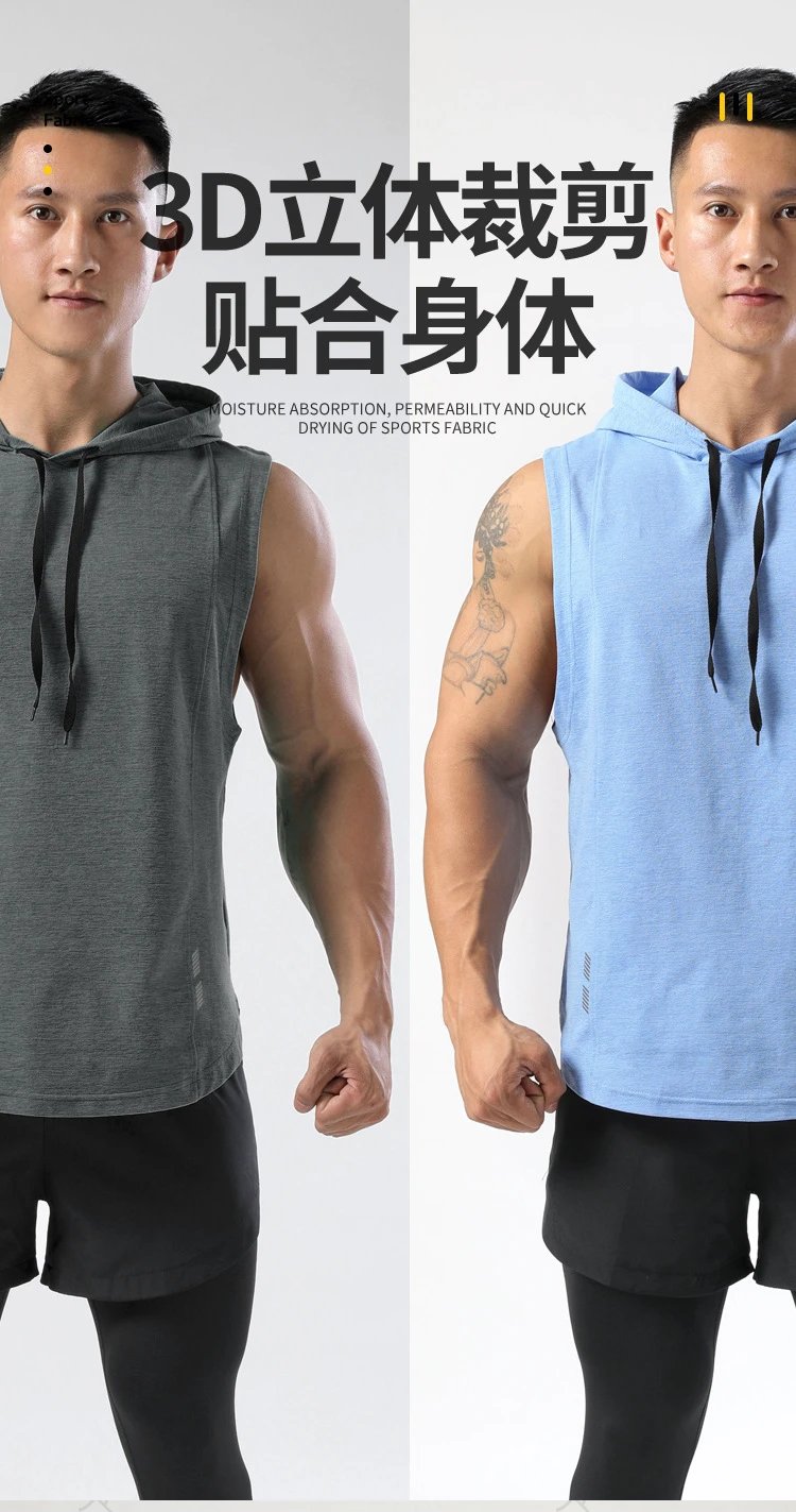 Design Sleeveless Hooded Vest Black with Gray Shorts Vest Top - 5