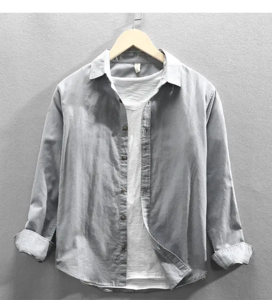 Design Linen Blend Shirt Navy Blue Tops Shirt - 10