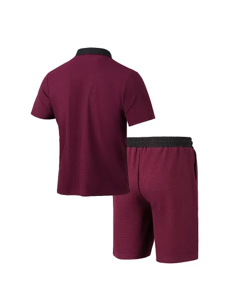 Design Waffle-Textured Two-Tone Resort Set Burgundy Shorts - 21