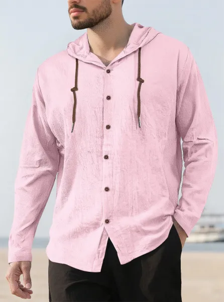 Design Hooded Button-Up Shirt Pink - 1
