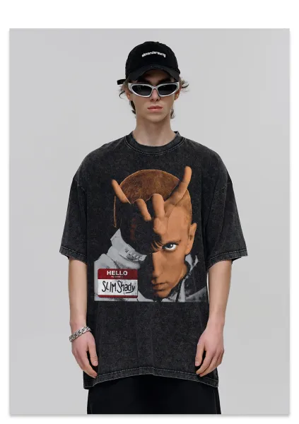 Design Eminem x The Slim Shady Graphic Washed Black T-Shirt T-Shirts - 30