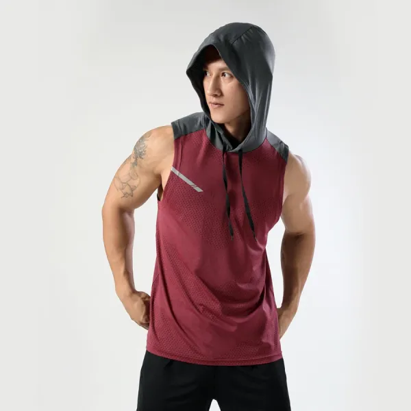 Design Hooded Sleeveless Performance Vest Burgundy Hoodie - 1
