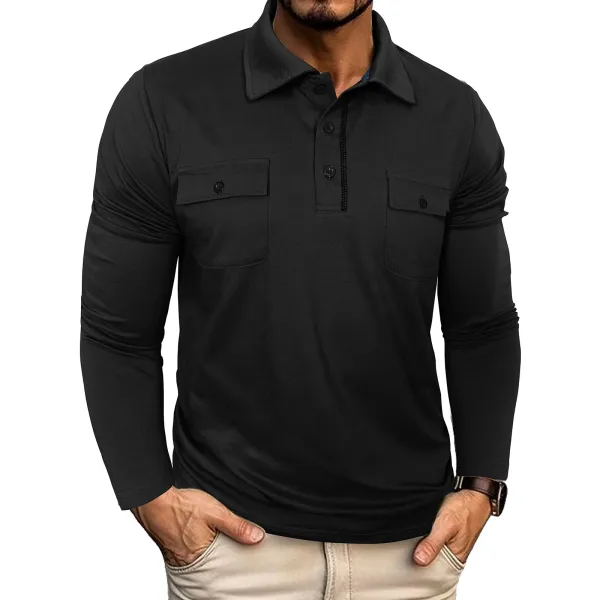 Design Utility Polo Shirt Army Green Long Sleeve Tops Polo - 19