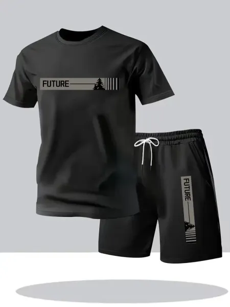 Design Future Graphic Tee and Shorts Set White / Black - 2