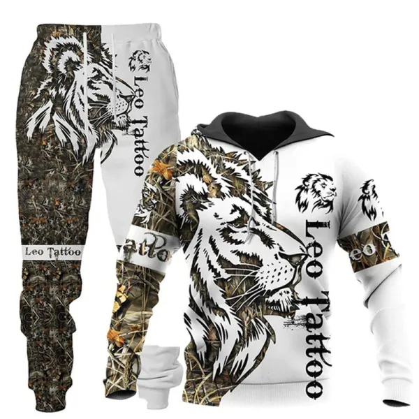 Design Leo Tattoo Camo Lion Hoodie and Sweatpants Set Multicolor Sets - 1
