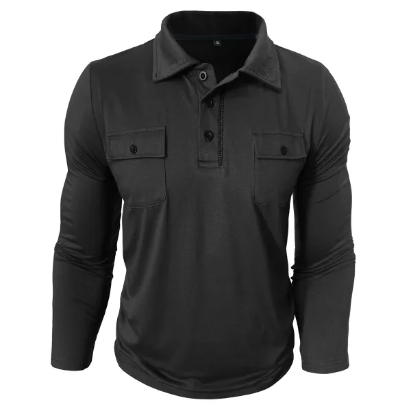 Design Utility Polo Shirt Army Green Long Sleeve Tops Polo - 20