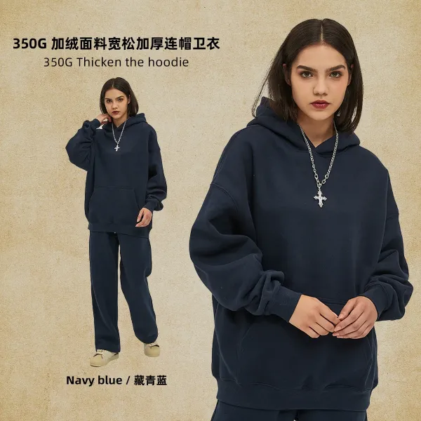 Design 350G Thickened Oversized Hoodie Navy Blue Hoodie - 1