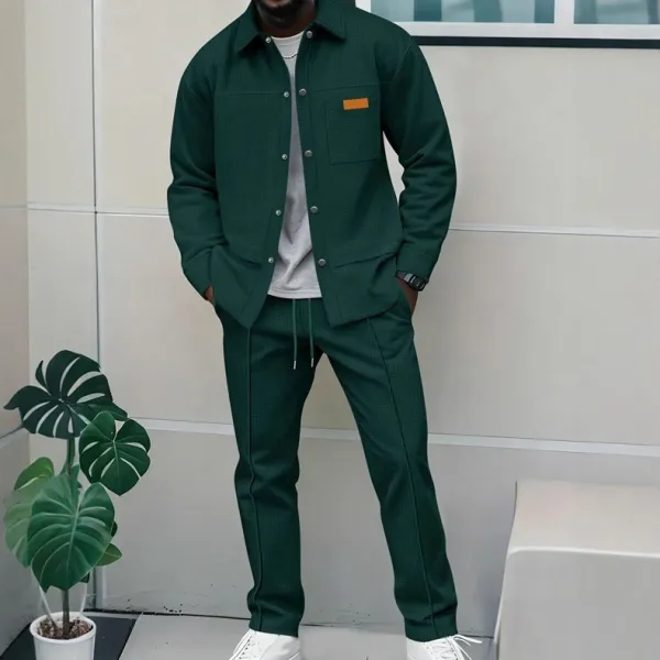 Design Waffle-Texture Utility Jacket and Track Pants Set Black - 19