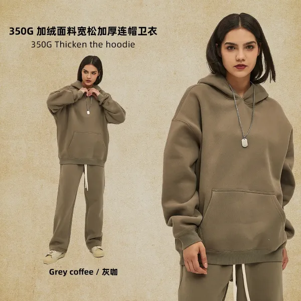 Design 350G Thickened Fleece Oversized Hoodie in Grey Coffee Hoodie - 1