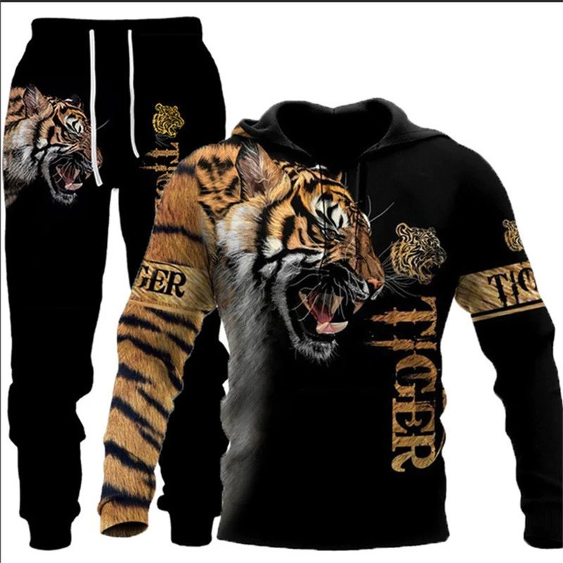 Design Norse Mythology Print Hoodie and Sweatpants Set Black White - 11