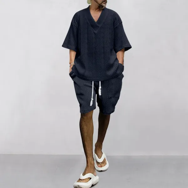 Design Knit V-Neck Oversized Set Gray - 23