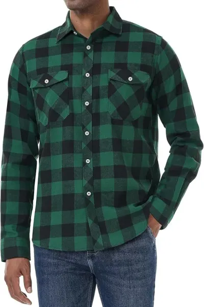 Design Classic Black and White Checkered Flannel Shirt Tops Shirt - 17