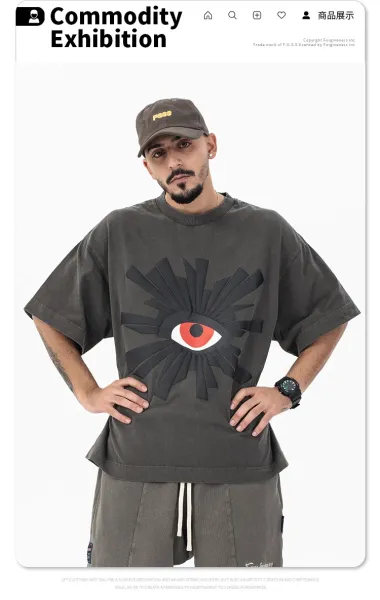 Design Eye Motif Oversized T-Shirt Charcoal Gray T-Shirt - 12
