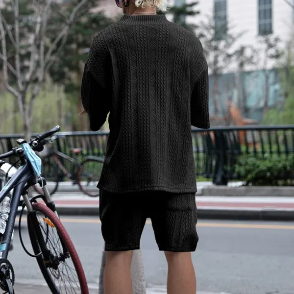 Design Knit V-Neck Oversized Set Gray - 36