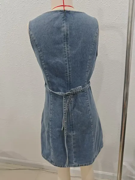 Design Denim Mini Dress in Classic Indigo Blue Dress - 12