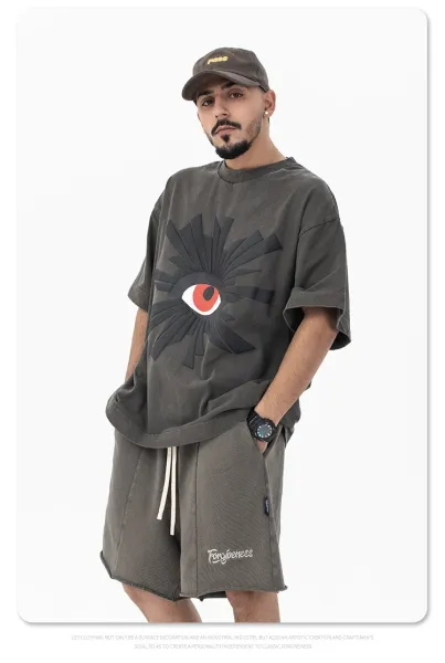 Design Eye Motif Oversized T-Shirt Charcoal Gray T-Shirt - 15