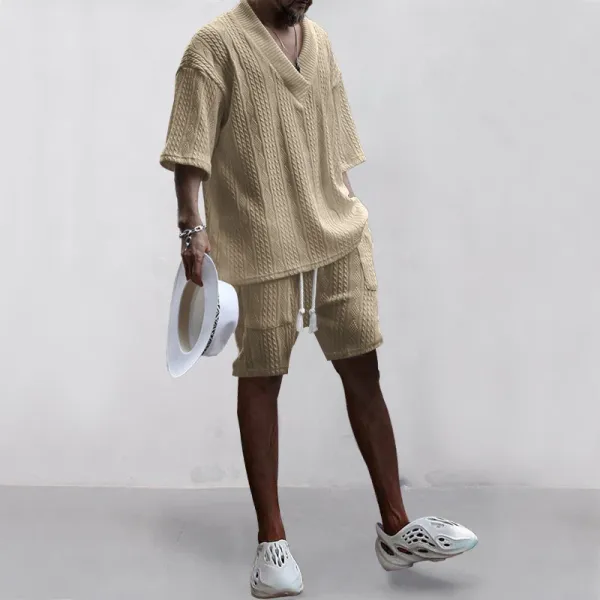 Design Knit V-Neck Oversized Set Gray - 39