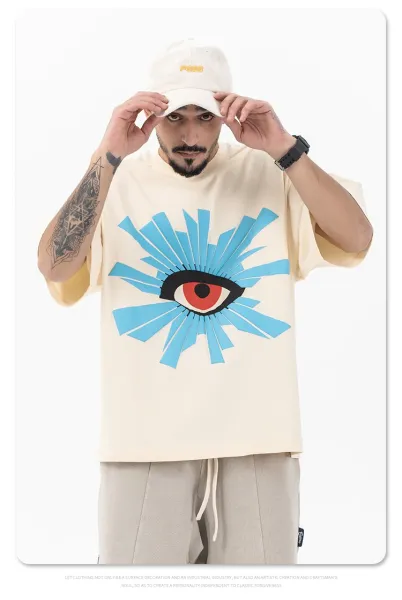 Design Eye Motif Oversized T-Shirt Charcoal Gray T-Shirt - 22