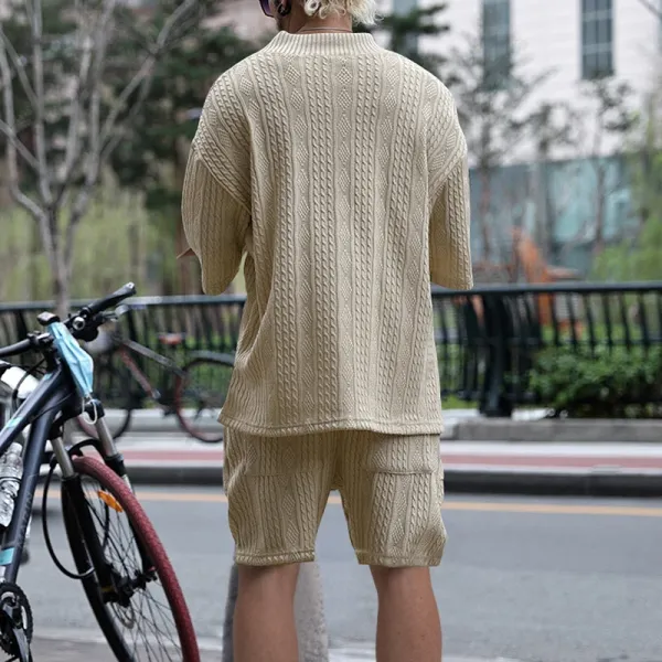 Design Knit V-Neck Oversized Set Gray - 43