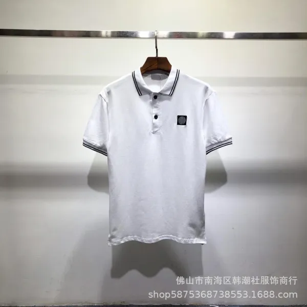 Design Classic White Polo with Black Trim and Chest Patch Tops Polo - 1