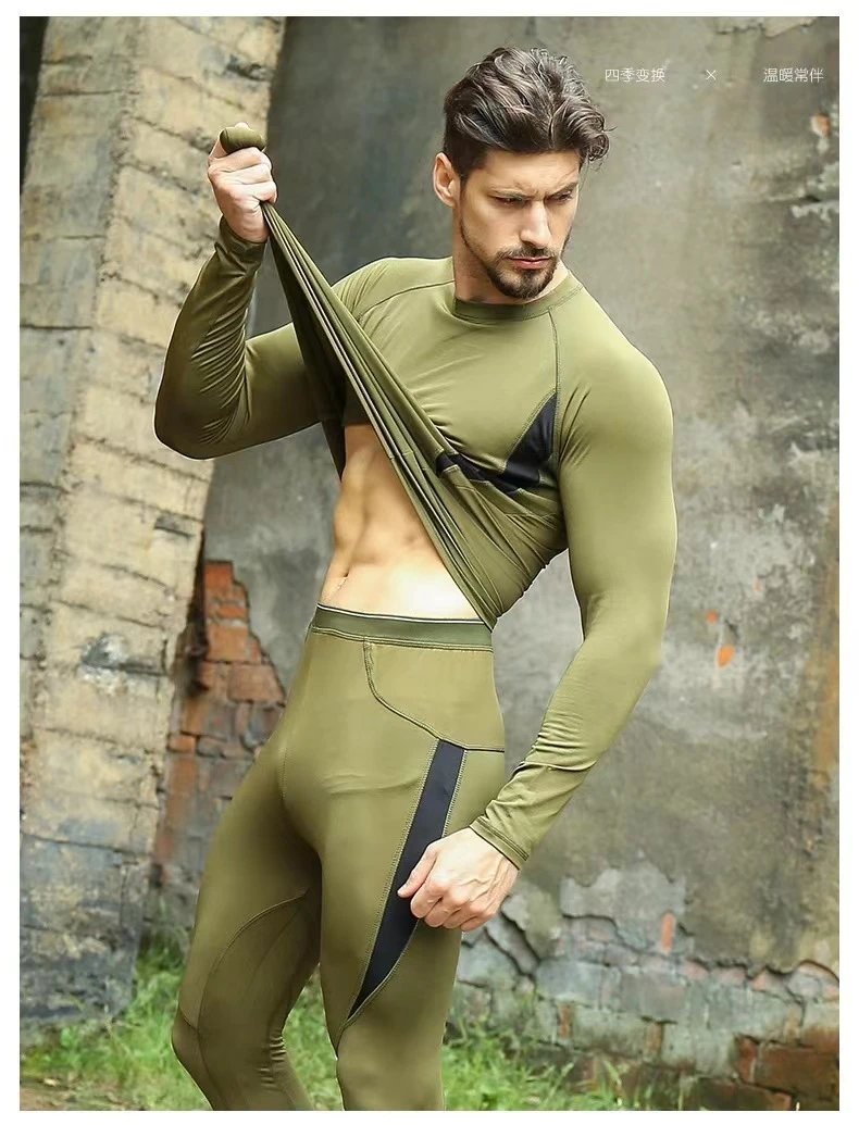 Design Performance Base Layer Set Black with Olive Green Panels Activewear - 9