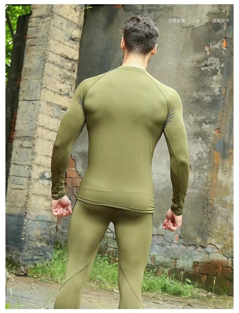 Design Performance Base Layer Set Black with Olive Green Panels Activewear - 10