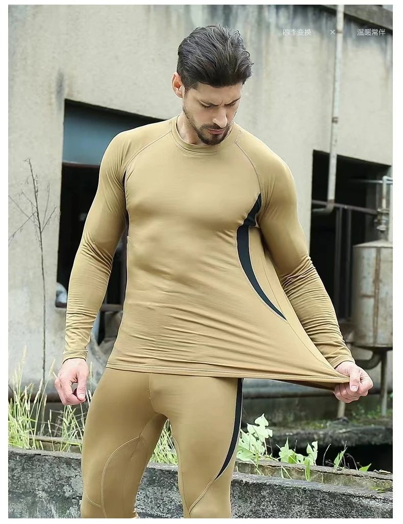 Design Performance Base Layer Set Black with Olive Green Panels Activewear - 13
