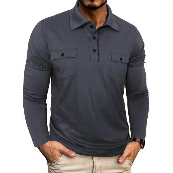 Design Utility Polo Shirt Army Green Long Sleeve Tops Polo - 24