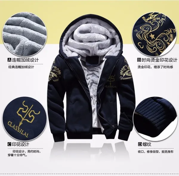 Design Classilal Embroidered Fleece-Lined Hoodie and Sweatpants Set Navy Tracksuit - 12