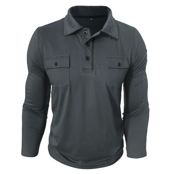 Design Utility Polo Shirt Army Green Long Sleeve Tops Polo - 25