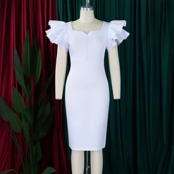 Design Metamorphosis Girl Ruffled Sleeve Bodycon Dress White Dress - 16
